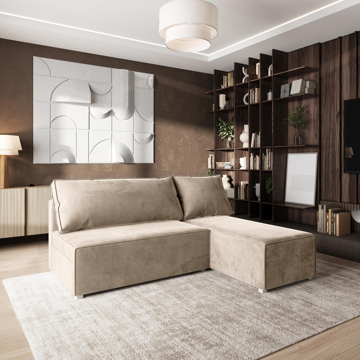 ROHOVÁ SEDAČKA BRISO krémová - šedá/krémová, dřevo/textil (200/140cm) - MASSENO