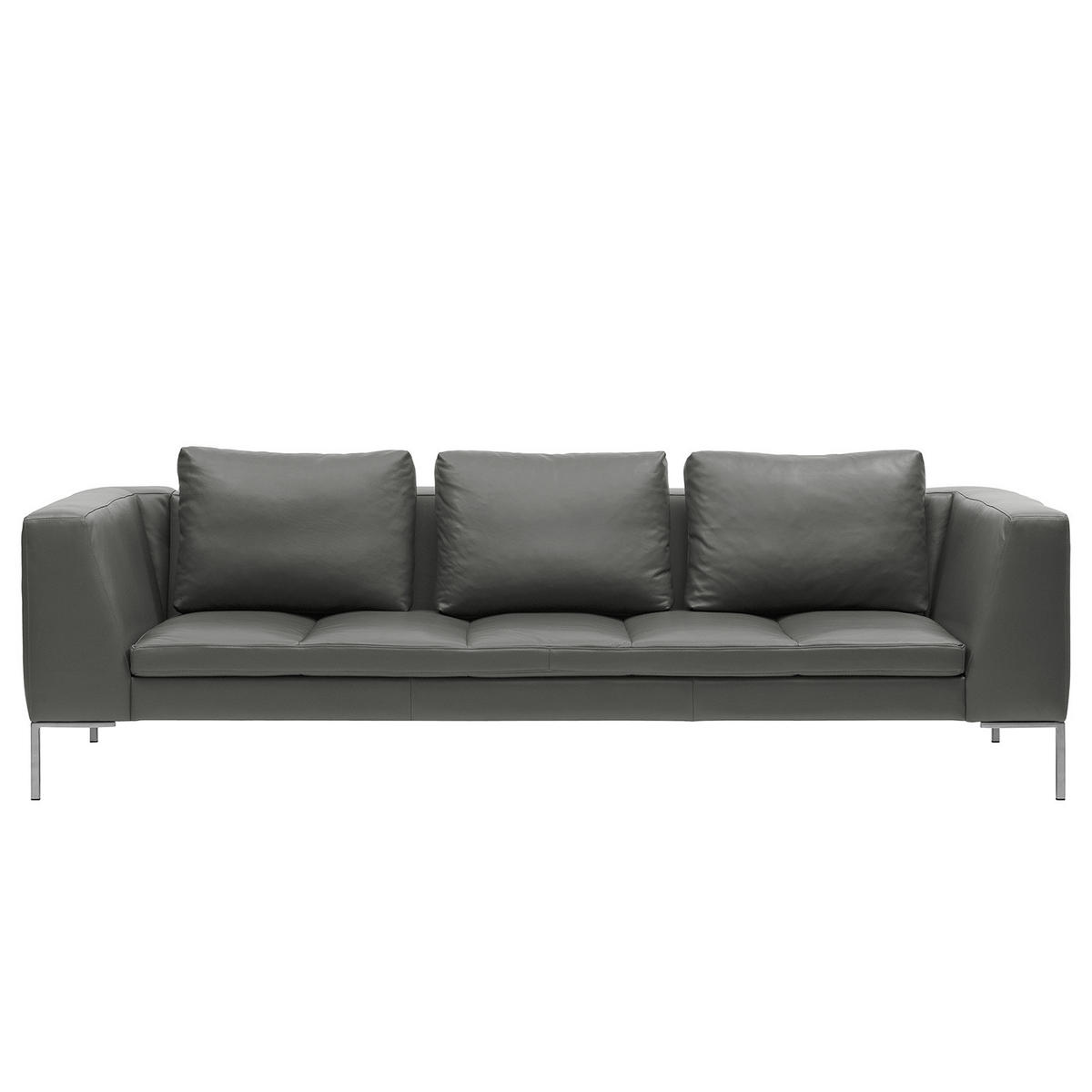 3-SITZER SOFA - Chromfarben/Grau, Leder/Metall (238/81/105cm) - home24
