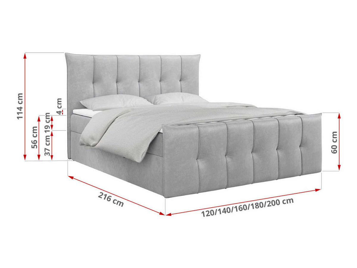 BOXBETT PREMIUM 11 200/200 Hellgrau Velvet - H4 - Hellgrau, Holz/Textil (200/200cm) - MKS