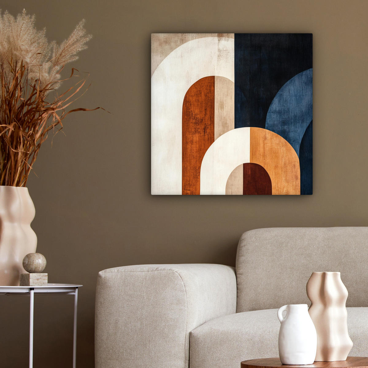 LEINWANDBILD Abstrakt - Formen - Dunkelblau 50x50 cm - Cognac, Textil (50/50cm) - MuchoWow