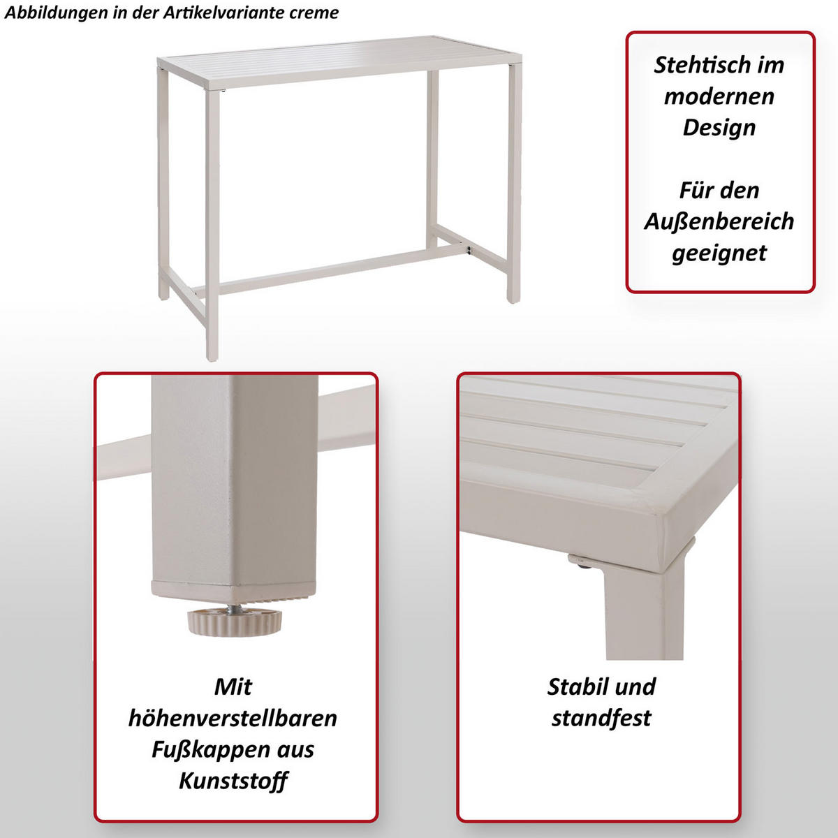STEHTISCH hranatý - sivá, kov (65/130/105cm) - MCW