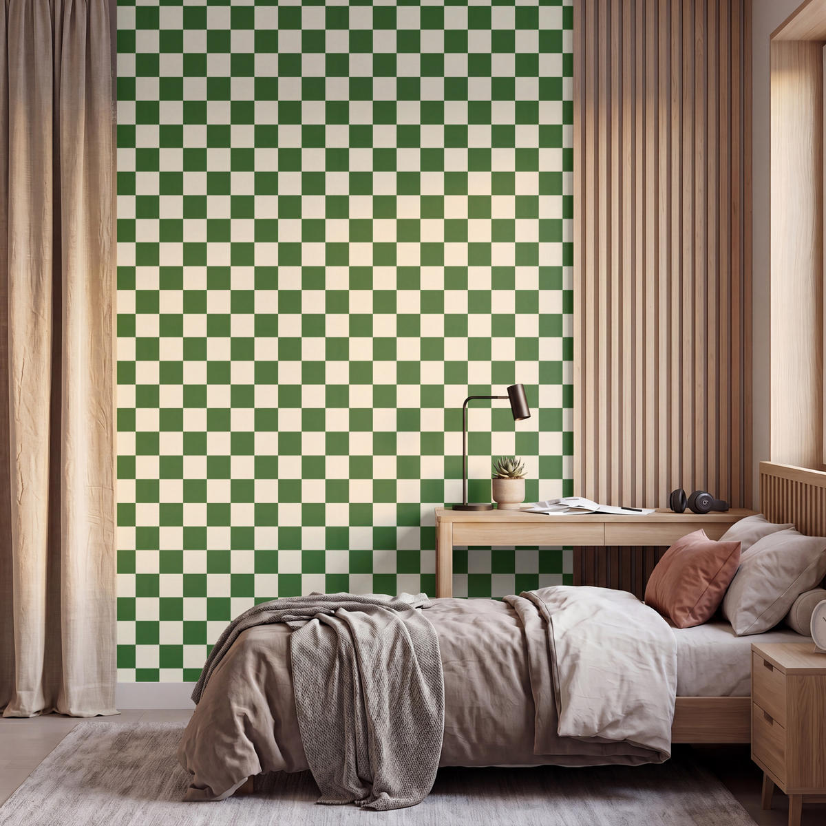 KINDERTAPETE - Schachbrett - Muster - Grün - 160x280 cm - Grün, Papier (160/280cm) - OnlyWow