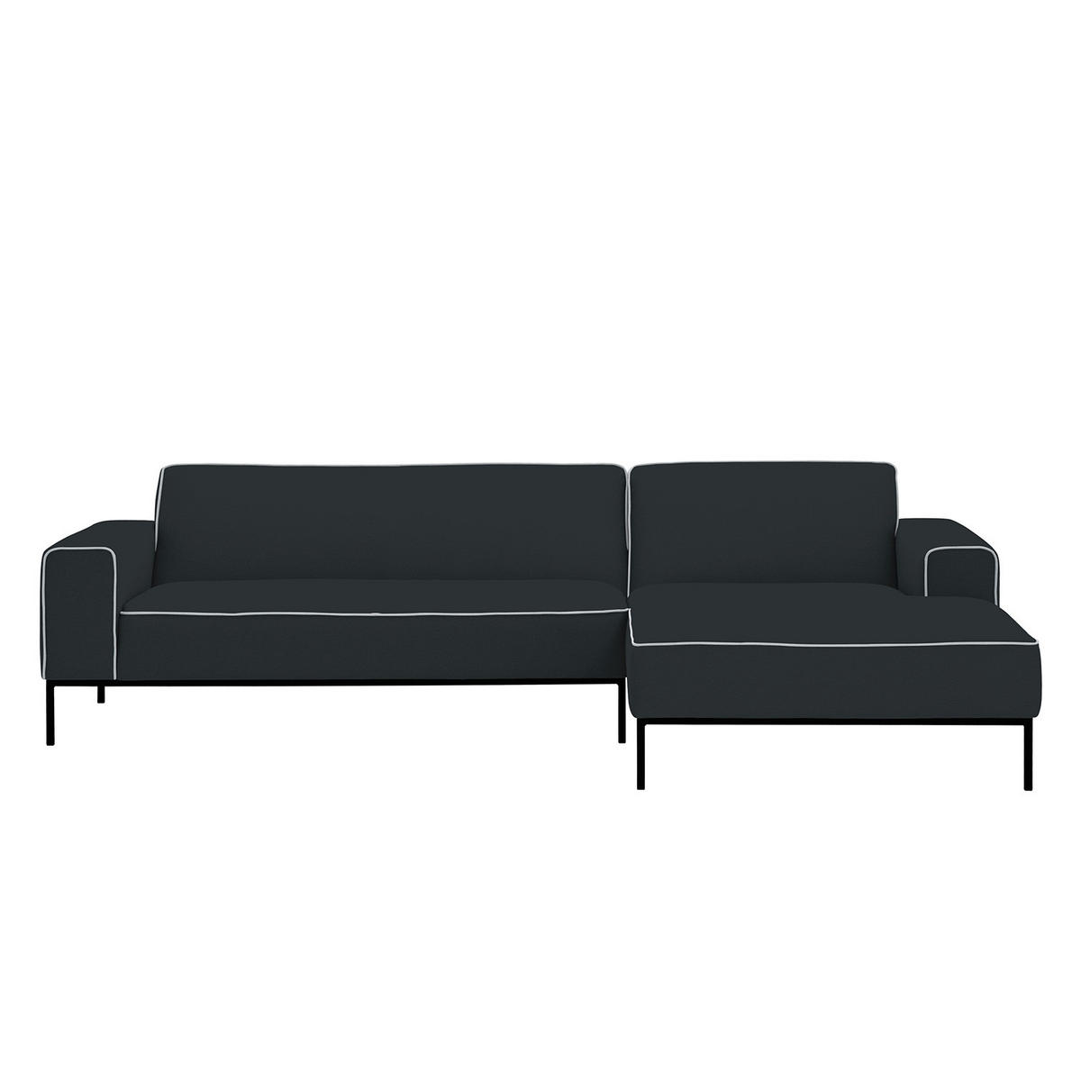 ECKSOFA mit Longchair - Webstoff - Anthrazit/Schwarz, Textil (264/168cm) - home24