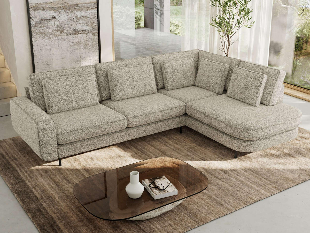 ROHOVÁ SEDAČKA CALENO L - Béžová Strukturovaná látka - Levá Strana - černá/béžová, kov/textil (317/225cm) - MKS