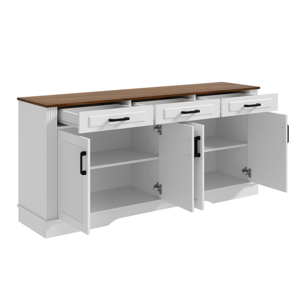 SIDEBOARD DE-37539 160/40/75 cm mit 3D-vertikalen Streifen Weiß - Weiß, Holzwerkstoff (160/75/40cm) - ComfortXL