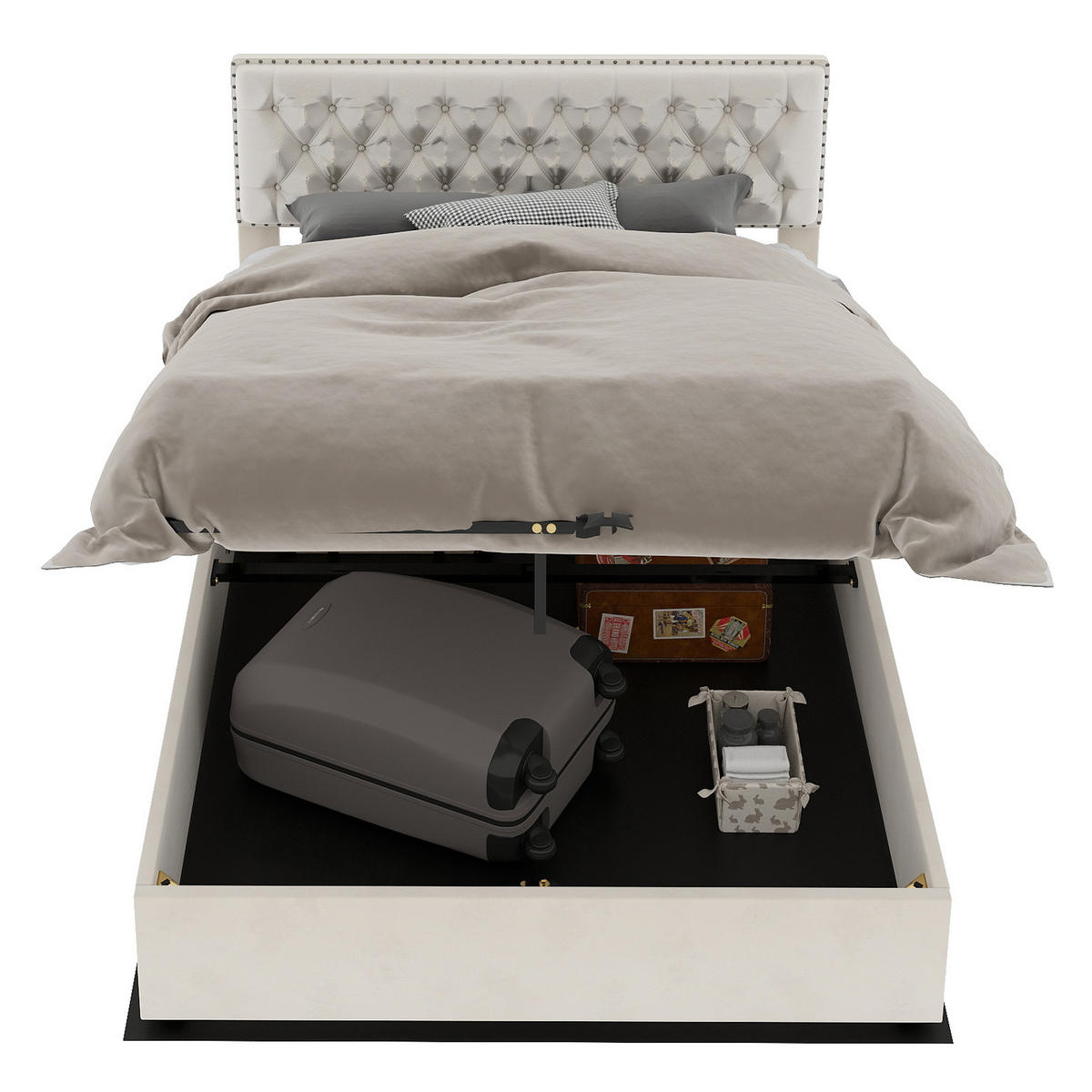 POLSTERBETT 160x200 cm Stauraum hydraulisch beige - Beige, Textil (160/200cm) - LEBENLANG