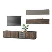 WOHNWAND Thermo Eiche, grau, Set 3-teilig mit XXL TV-Lowboard und Soft-Close - Eichefarben/Grau, Holzwerkstoff/Metall (316/200/45cm) - Furn.Design