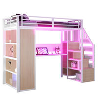 HOCHBETT 90/200 cm aus Metall und werkstoff mit Schreibtisch, Stauraumtreppe, Kleiderschrank und LED, Weiß - Weiß, Metall (90/200cm) - Redom