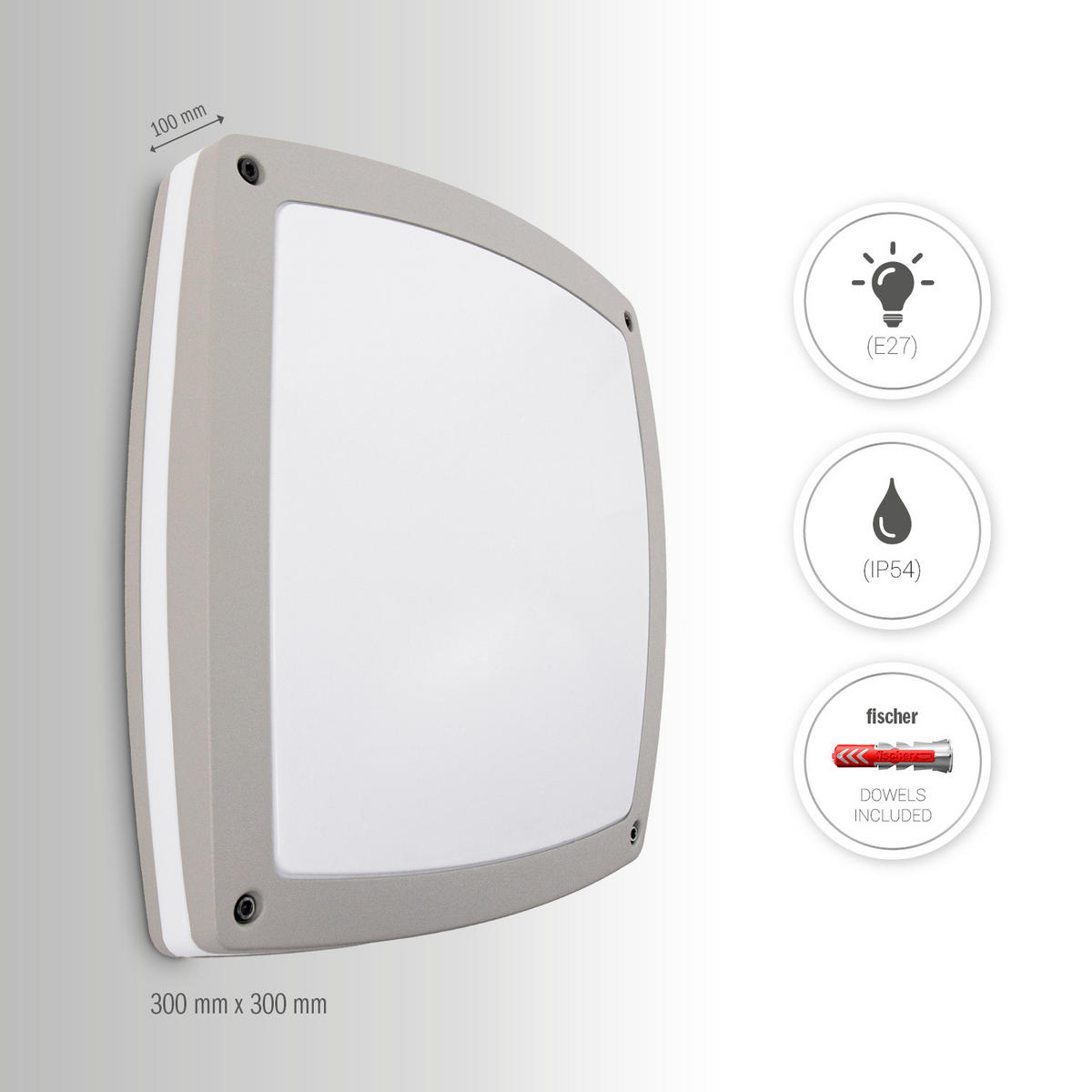 AUSSENLEUCHTE Chiara - Grau, Metall (30/30/9cm) - Paco Home