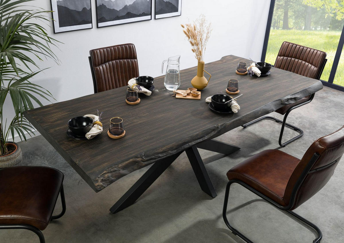 BAUMTISCH Mango 200x100x77 grau lackiert / Kreuzgestell anthrazit matt FREEFORM 5 - Grau, Holz (200/100/77cm) - Massivmoebel24
