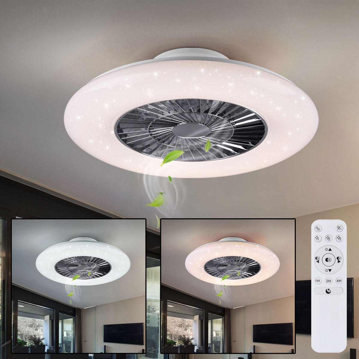 LED DECKENLEUCHTE Ventilator Weiß - Weiß, Metall (75/75/21cm)