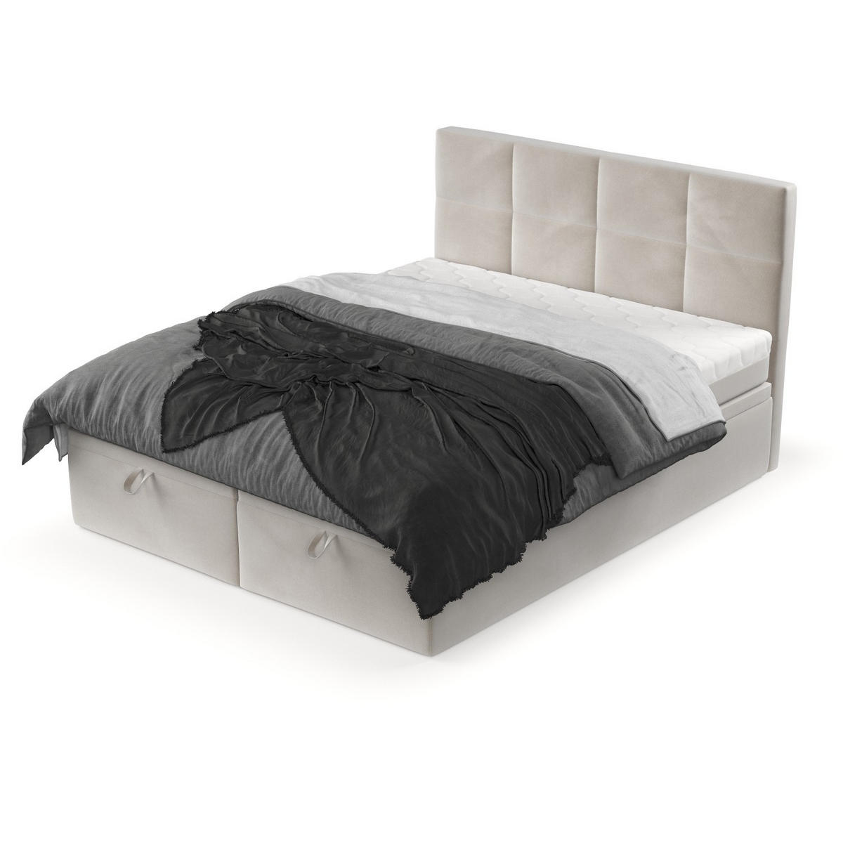 BOXBETT Tessa 140/200 cm Hellbeige im Paros Stoff - Beige/Schwarz, Holz/Holzwerkstoff (140/200cm) - AltaBeds