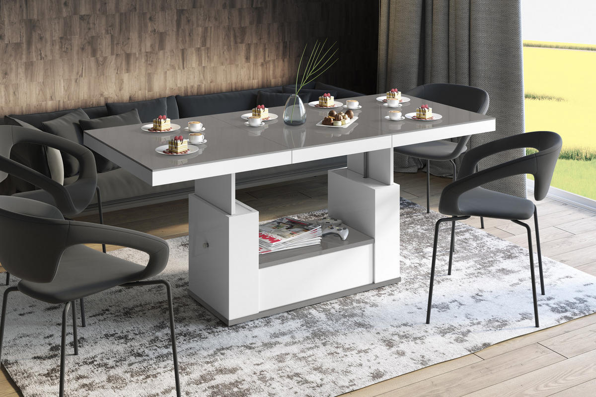 COUCHTISCH rechteckig Grau Hochglanz - Weiß Hochglanz 120/75/54 cm - Weiß Hochglanz/Grau, Holzwerkstoff (75/120/54cm) - designimpex