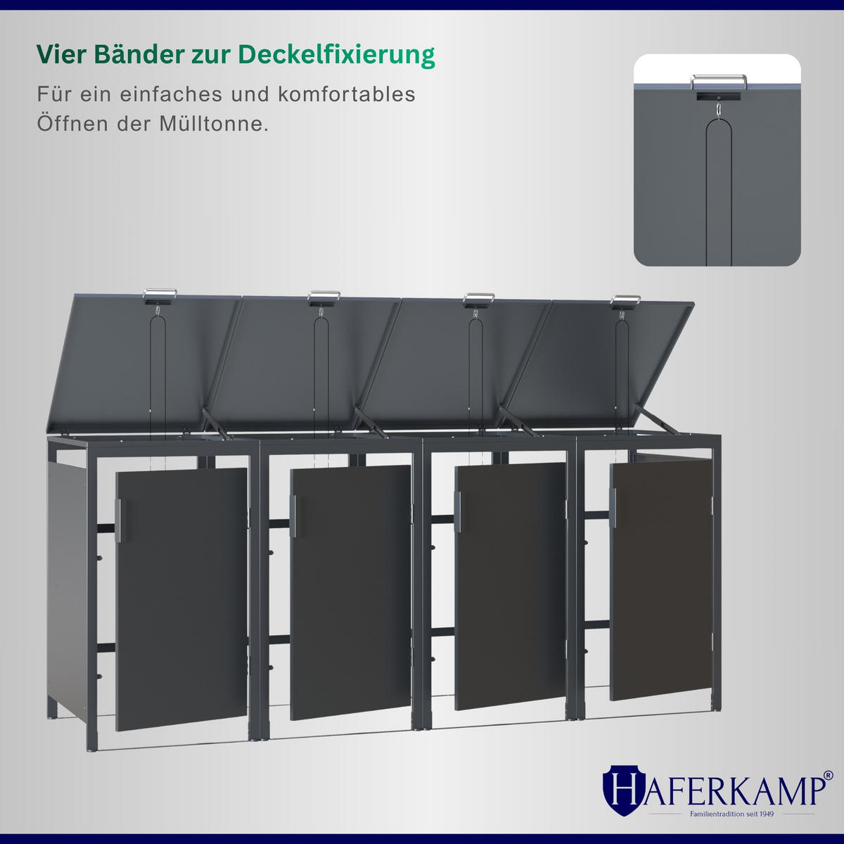 MÜLLTONNENBOX MODUS 4er HxBxT 118,5x272x80cm für 4 x 240 Liter Mülltonnen Verzinkter Stahl - Grau, Metall (272/118.5/80cm)