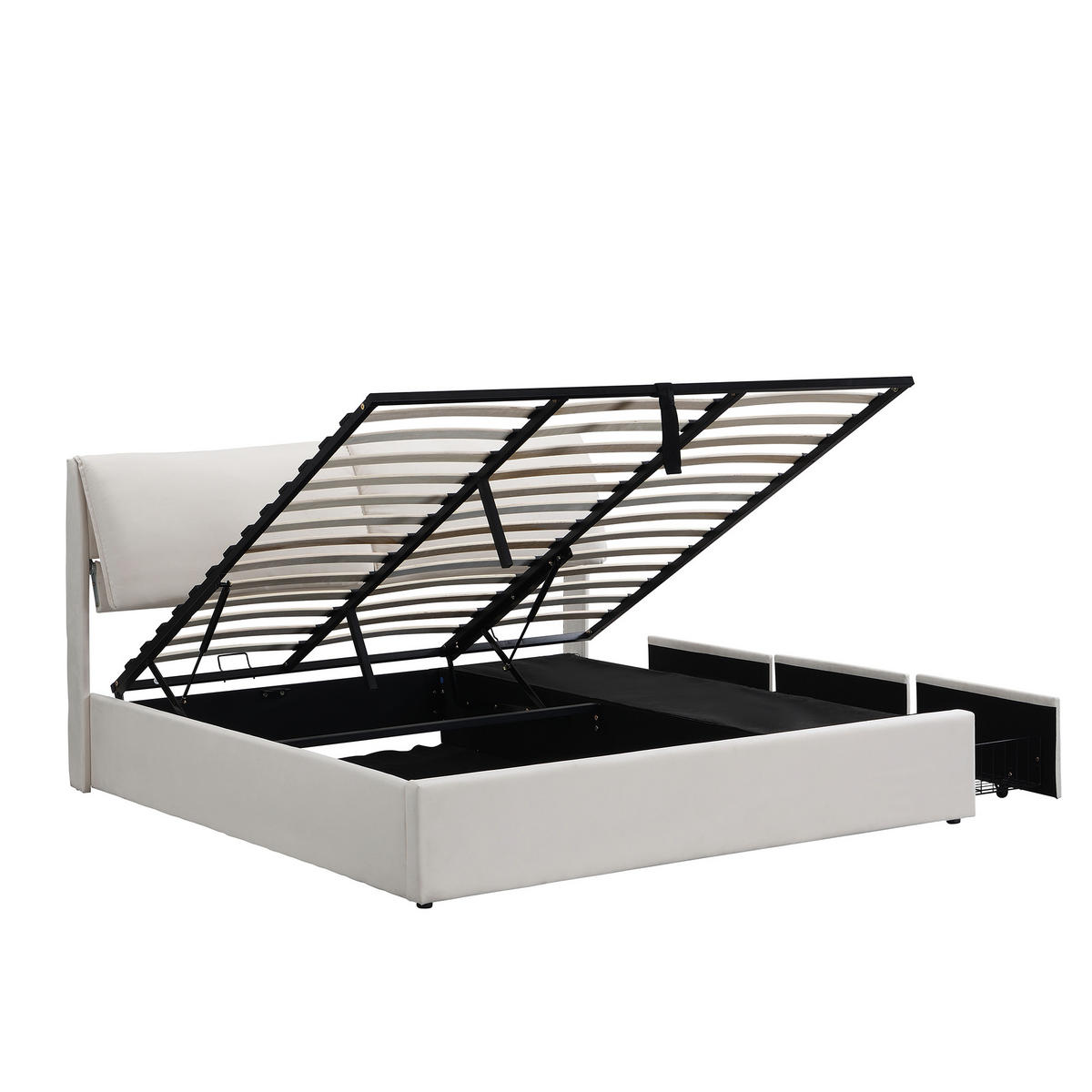 POLSTERBETT aus Samt 180x200 cm in Beige mit Bettkasten & 3 Schubladen - Beige, Textil (180/200cm) - Modfu