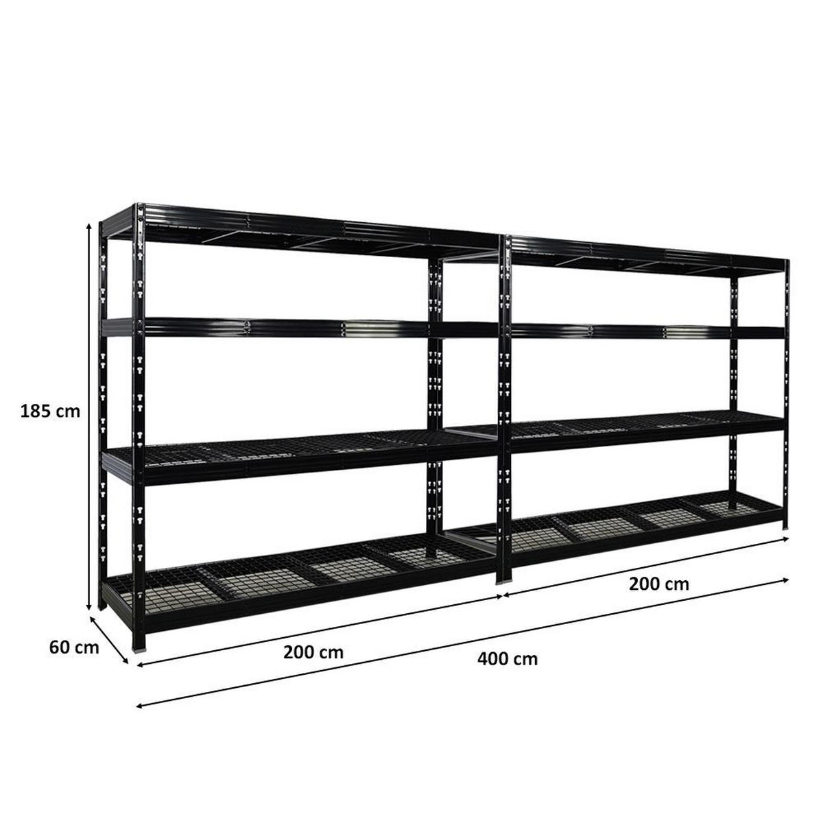 SCHWERLASTREGAL Rhino 2er-Set Stück 180x200x60 cm 4 Gitterrost-Ebenen Fachlast 500 kg Schwarz - Schwarz, Metall (200/180/60cm) - PROREGAL