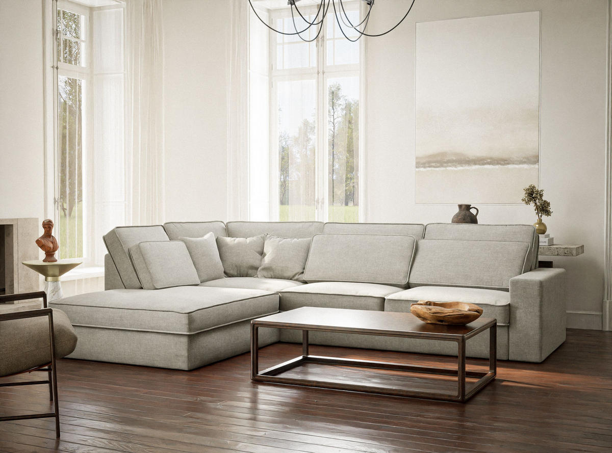 ECKSOFA Kirou Grau Chenille-Stoff - Links Seite - Schwarz/Grau, Holz/Holzwerkstoff (225/311cm) - Maison de Reve