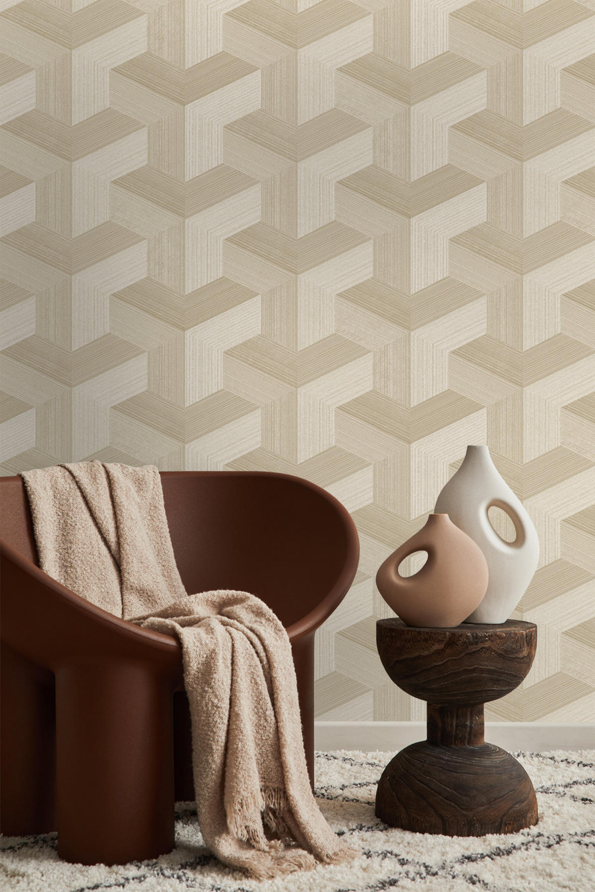 TAPETE 3D-Muster 53 cm x 10.05 m - Beige, Papier (53/1000cm) - Origin Wallcoverings