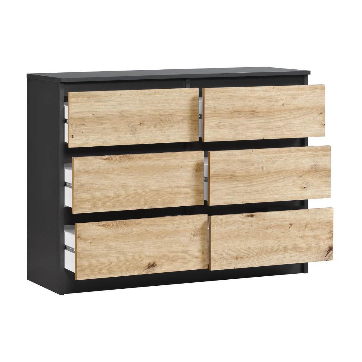 KOMMODE mit 6 Schubladen 100cm breit in anthrazit artisan-eiche - Anthrazit/Eiche Artisan, Holz (100/77.5/31cm) - Home Collective