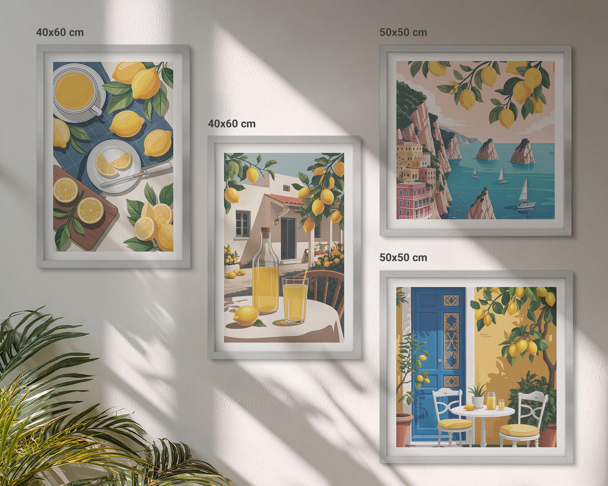 BILDER SET 4er Set - 50x50 cm & 40x60 cm Silberner Rahmen - Patio Sun Limonade - Silberfarben, Kunststoff (50/50cm) - TULUP