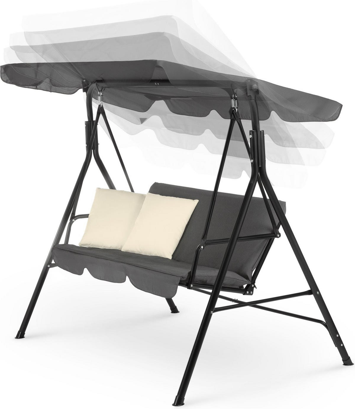 HOLLYWOODSCHAUKEL mit Sonnendach, 170/110/153 cm, 3 Personen, 2 Kissen - Grau, Textil/Metall (170/153/110cm) - Luverno