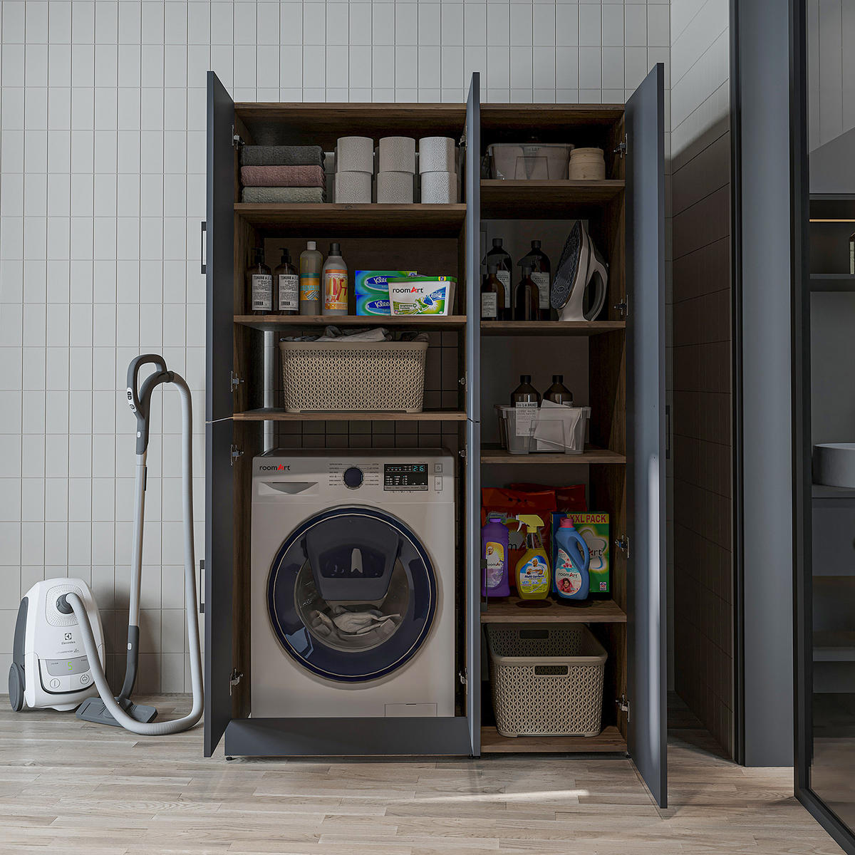 WASCHMASCHINENSCHRANK DORA-II 115cm Breit, 186cm Hoch - Anthrazit, Holzwerkstoff (115/186/73.8cm)