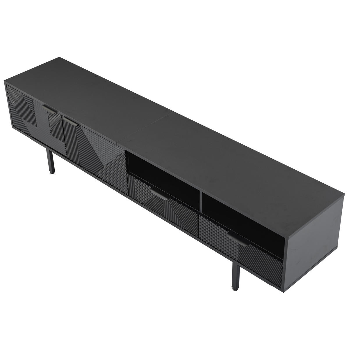 LOWBOARD 200/40/51 cm aus Spanplatte mit geometrischer Front und Kabeldurchlass Schwarz - Schwarz, Holzwerkstoff (200/51/40cm) - Modenvie