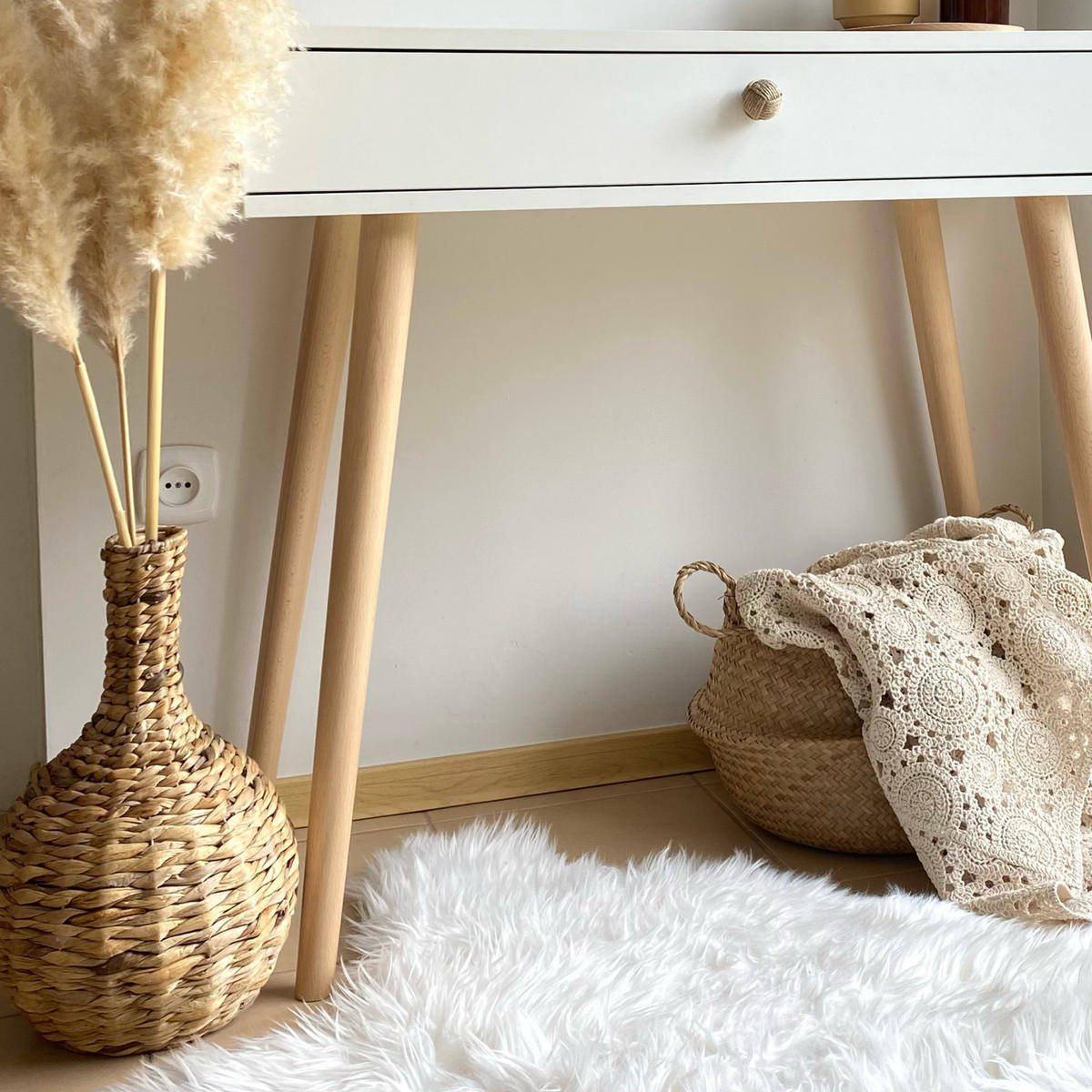 KONSOLE NATURA, 90 cm, Weiß Matt, mit 1 Schublade - Weiß, Holz (90/80/31cm) - Excellent Home