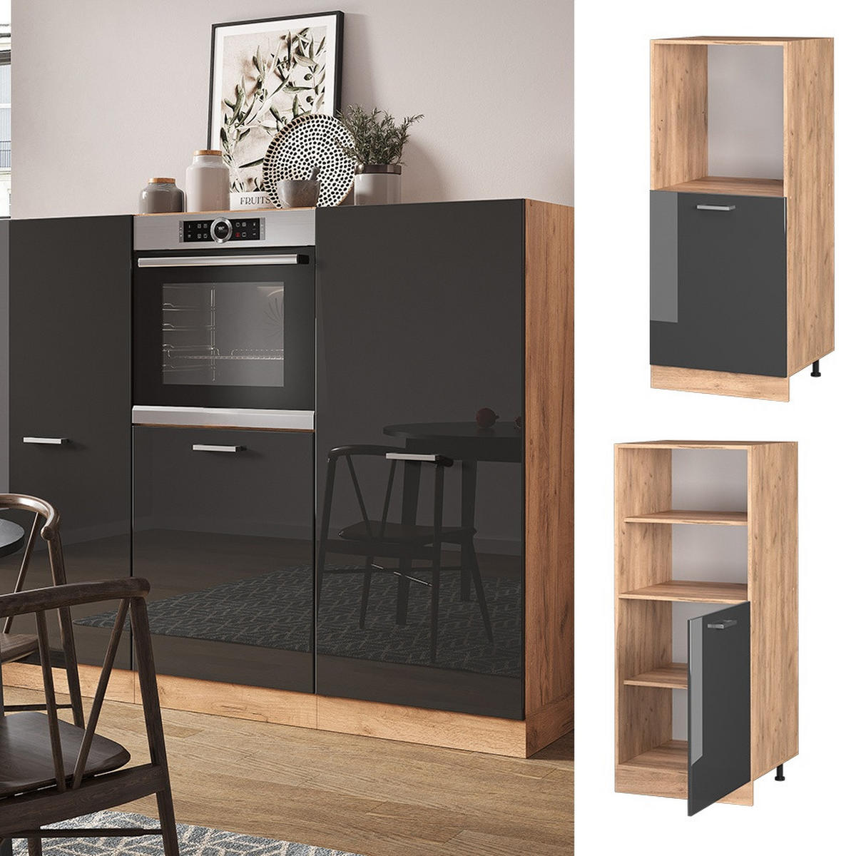 DULAP DE TRANSFORMARE A SOBEI R-Line Antracit lucios ridicat 60 cm - stejar miere/negru cu luciu intens, compozit lemnos (60/143/57cm) - Vicco