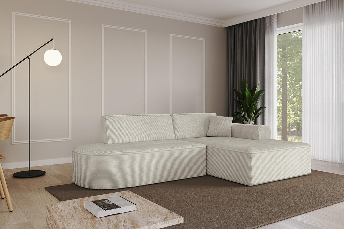 ECKSOFA Ottomane Rechts IREA-L1-v3 - 232x165x77 cm Creme - Ecru/Creme, Holzwerkstoff/Textil (232/165cm) - ALTDECOR