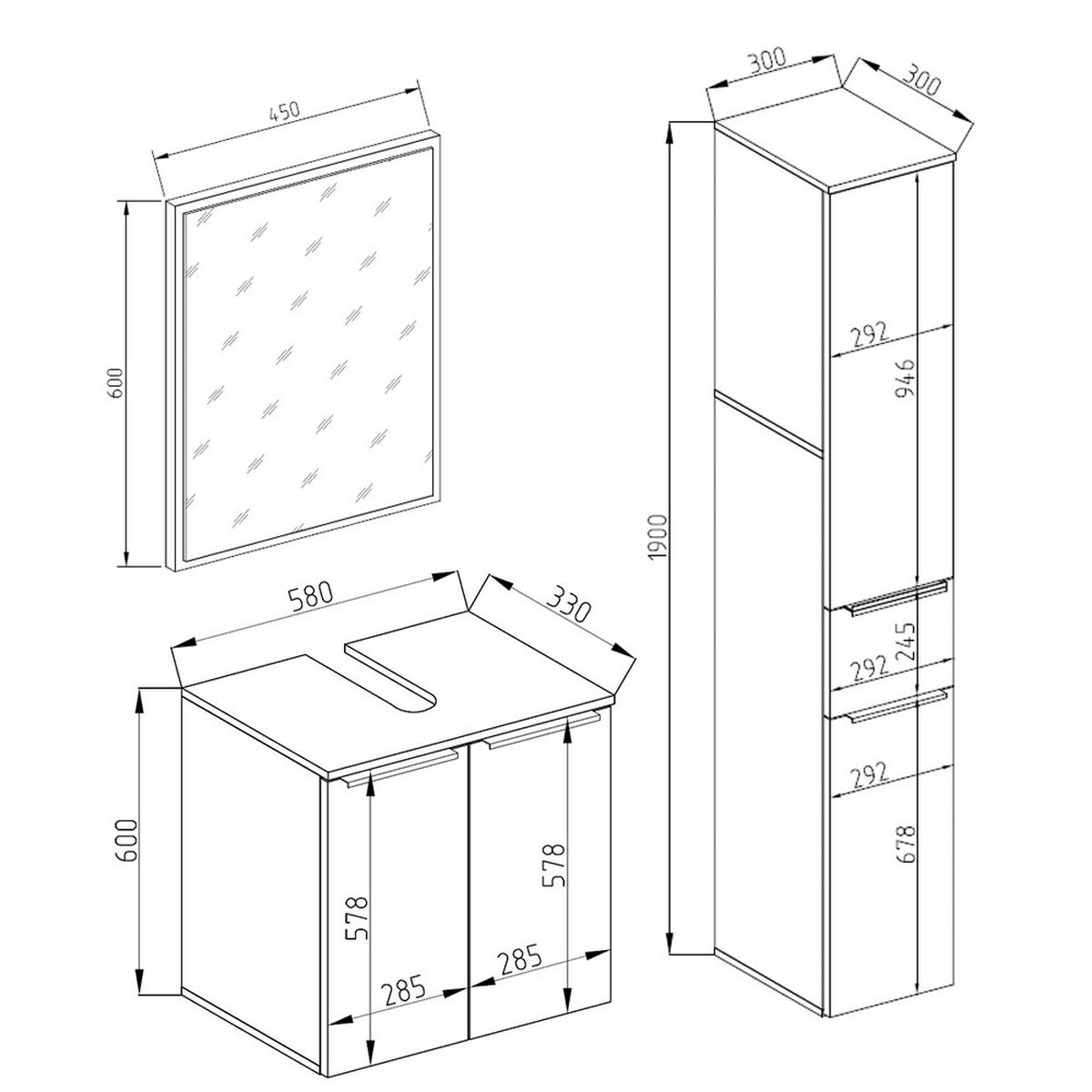 BADMÖBEL-SET Otis Weiß 3 Teile, mit Hochschrank - Weiß, Holzwerkstoff (58/60/33cm) - Vicco