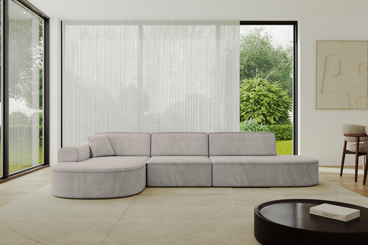 ECKSOFA Ottomane Links MARI-L2 - 328x171x79 cm Hellbraun Velours - Hellbraun/Schwarz, Holzwerkstoff/Kunststoff (328/171cm) - ALTDECOR