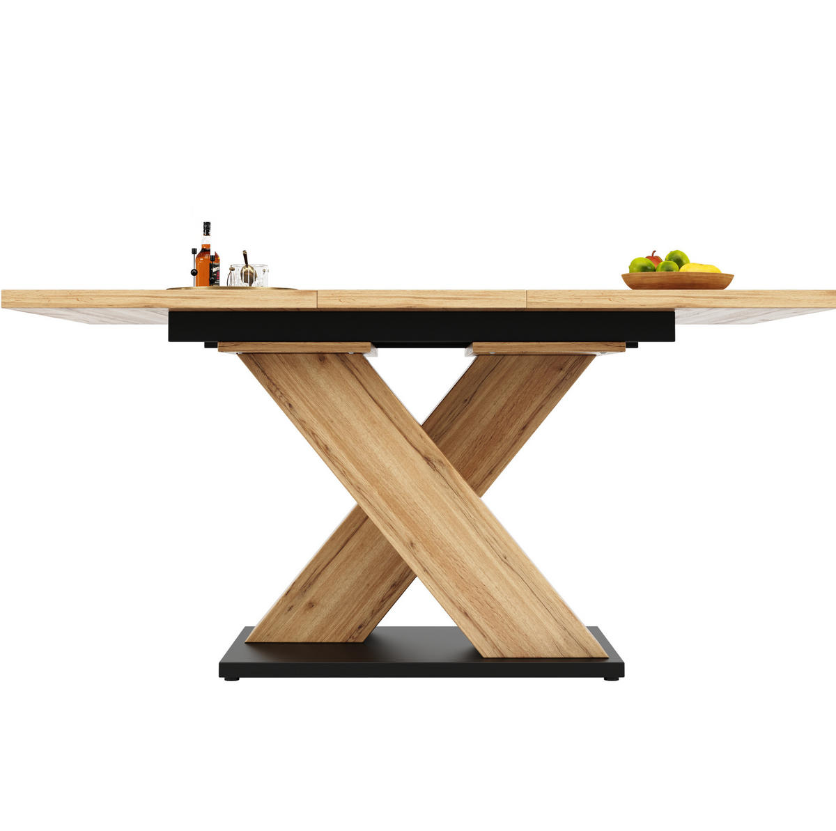 ESSTISCH aus MDF 119-158,5x80x75 cm Naturfarben ausziehbar mit gekreuztem Gestell und verstellbaren Füßen - Hellbraun, Holzwerkstoff (158.5/80/75cm) - Modfu