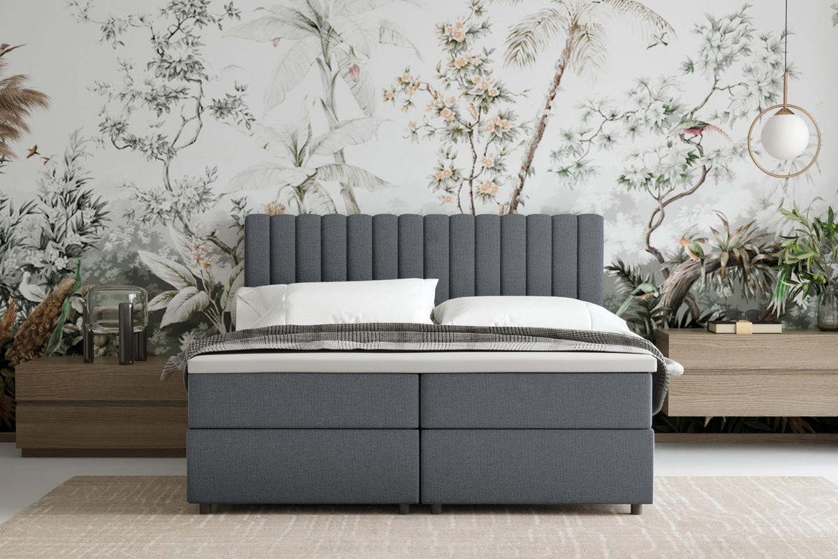 BOXBETT Everest grau 160 x 200 cm Doppelbett mit hochwertiger Bonell-Matratze und Topper - Dunkelgrau, Holz (160/200cm) - Panda Möbel
