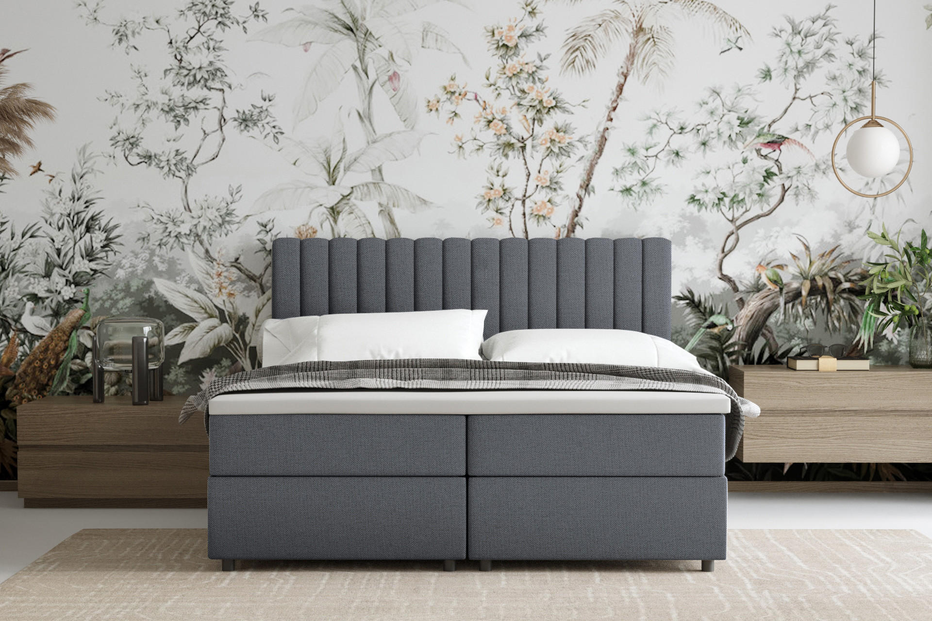 Thumbnail - Panda Möbel Boxbett, Dunkelgrau, Holz, Mode, 160x200 cm, Oeko-Tex® Standard 100, Schlafzimmer, Betten, Boxspringbetten