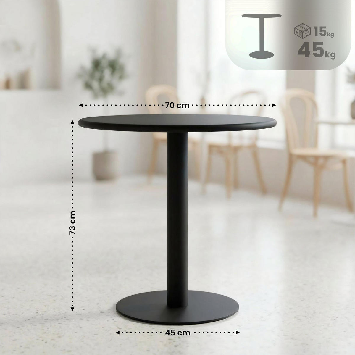 BISTROTISCH Lea rund 70x70x73cm Holz Schwarz Cafetisch - Schwarz, Holz (70/70/73cm) - DELUKE