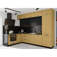 WINKELKÜCHE Narvik Naturholz - schwarz matt 17-teilig mit REJS Vollauszug & Arbeitsplatte - Schwarz/Braun, Holzwerkstoff/Metall (306/243/195cm) - Feldmann-Wohnen