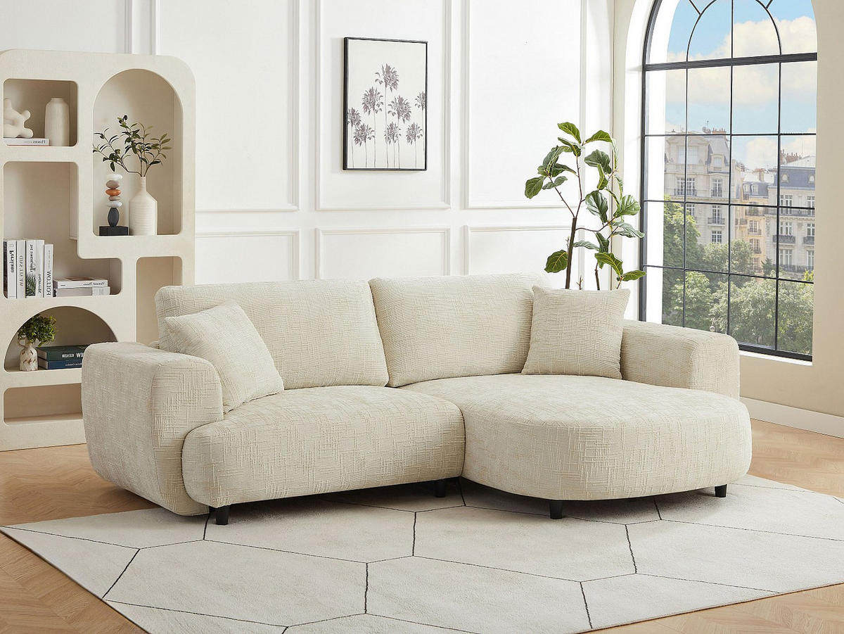 ECKSOFA - Ecke rechts - Strukturstoff - Beige - RULAMA - Beige, Textil (250/154cm) - Vente-Unique