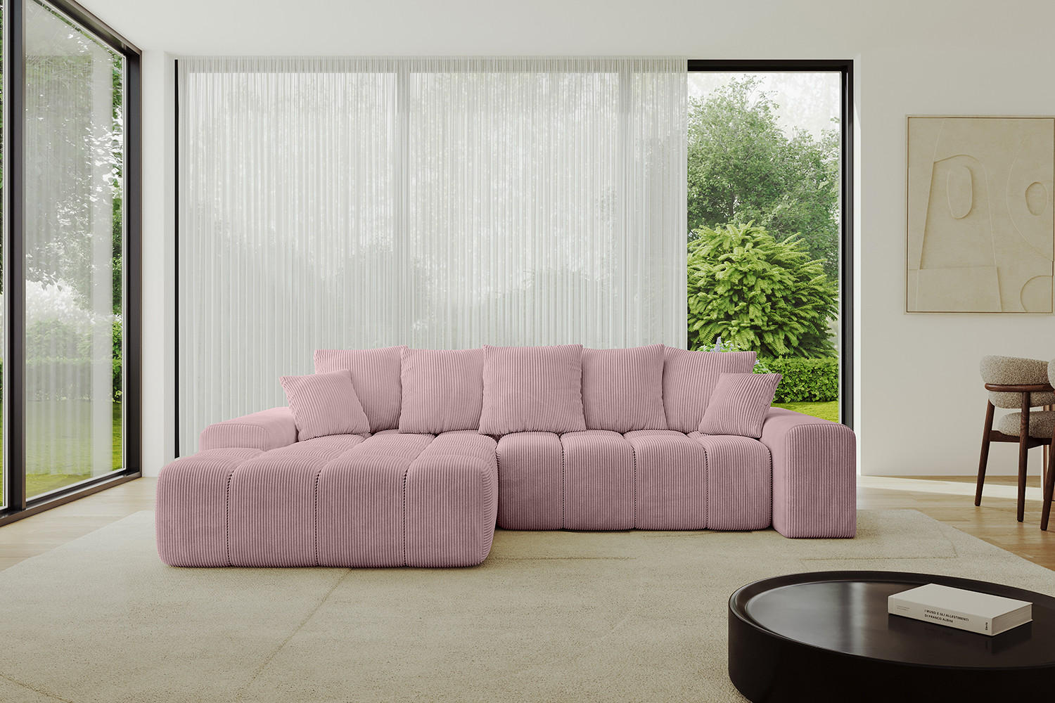 ECKSOFA Ottomane Links ENSI-L - 267x164x88 cm Rosa - Rosa, Holzwerkstoff/Kunststoff (267/164cm) - ALTDECOR