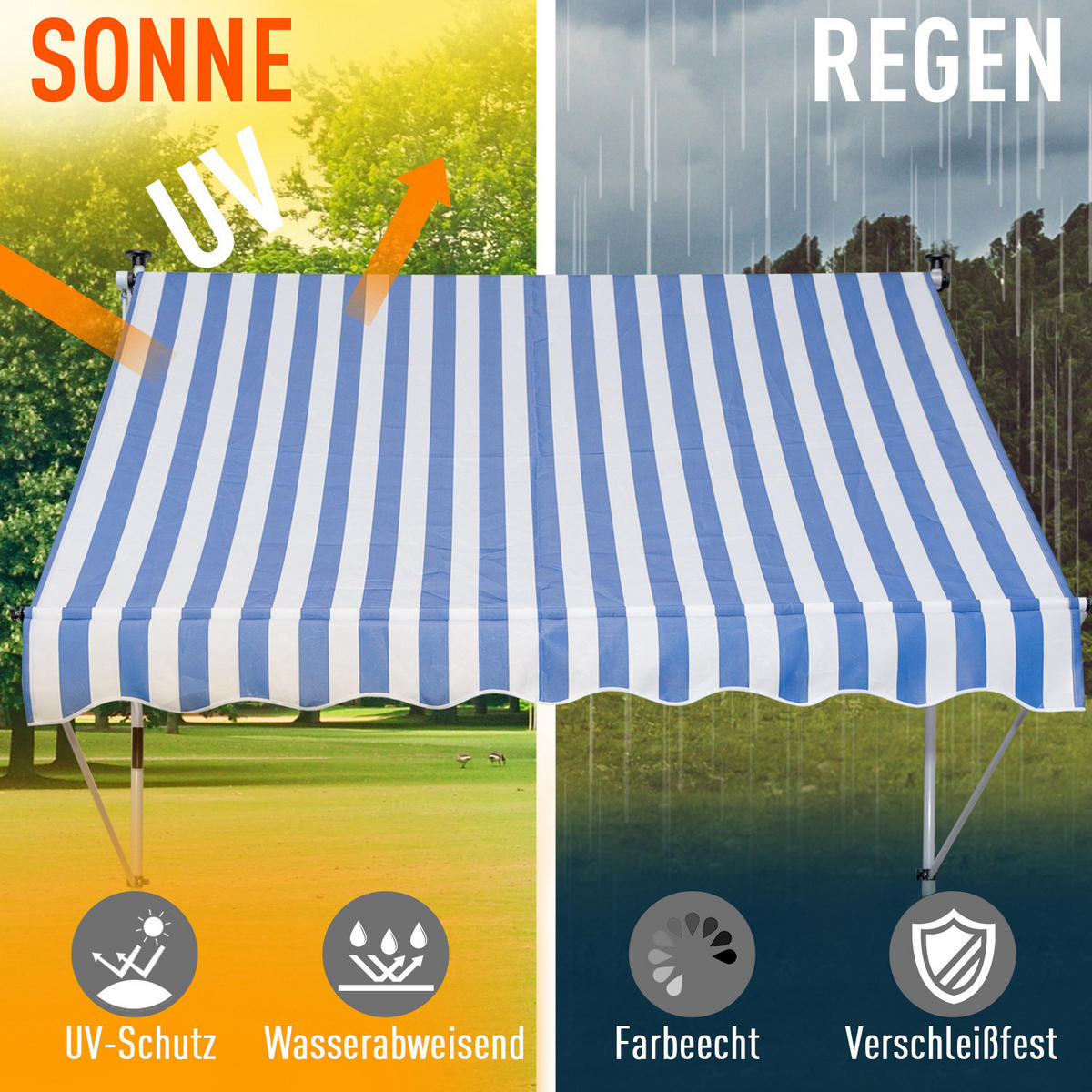MARKISE, Grün+Weiß, Aluminium, Stahl, Polyester - Blau, Metall (150/280/300cm) - Outsunny