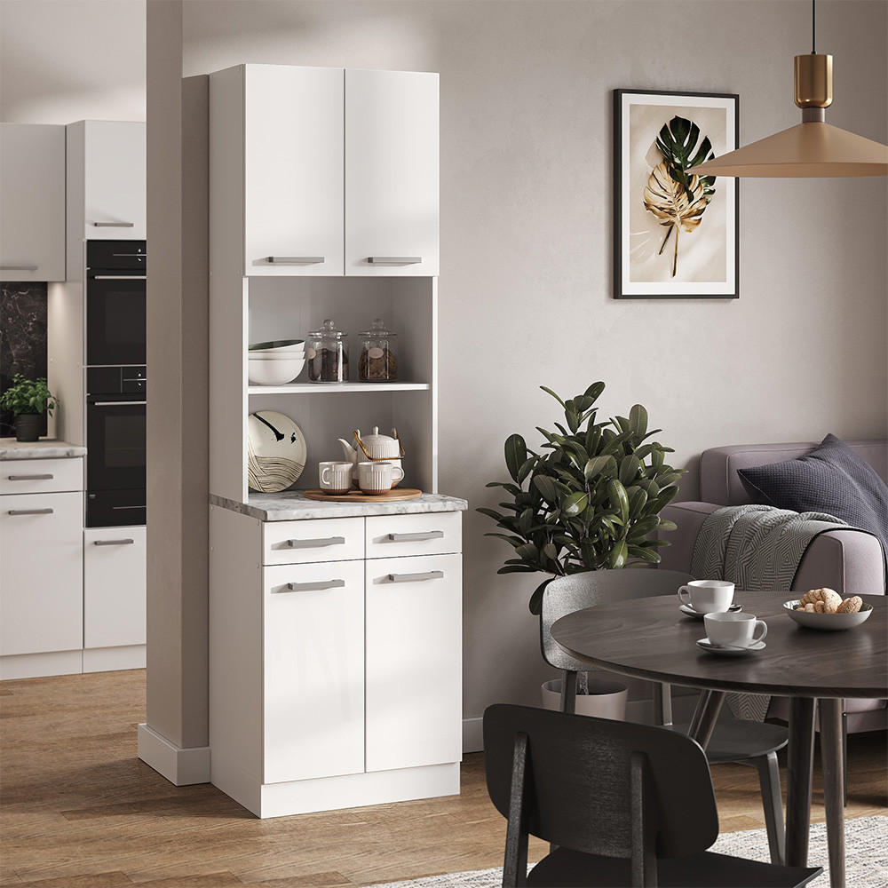 BUFFET R-Line Weiß Hochglanz 60 cm, AP Marmor - Weiß Hochglanz/Weiß, Holzwerkstoff (60/81.6/60cm) - Vicco