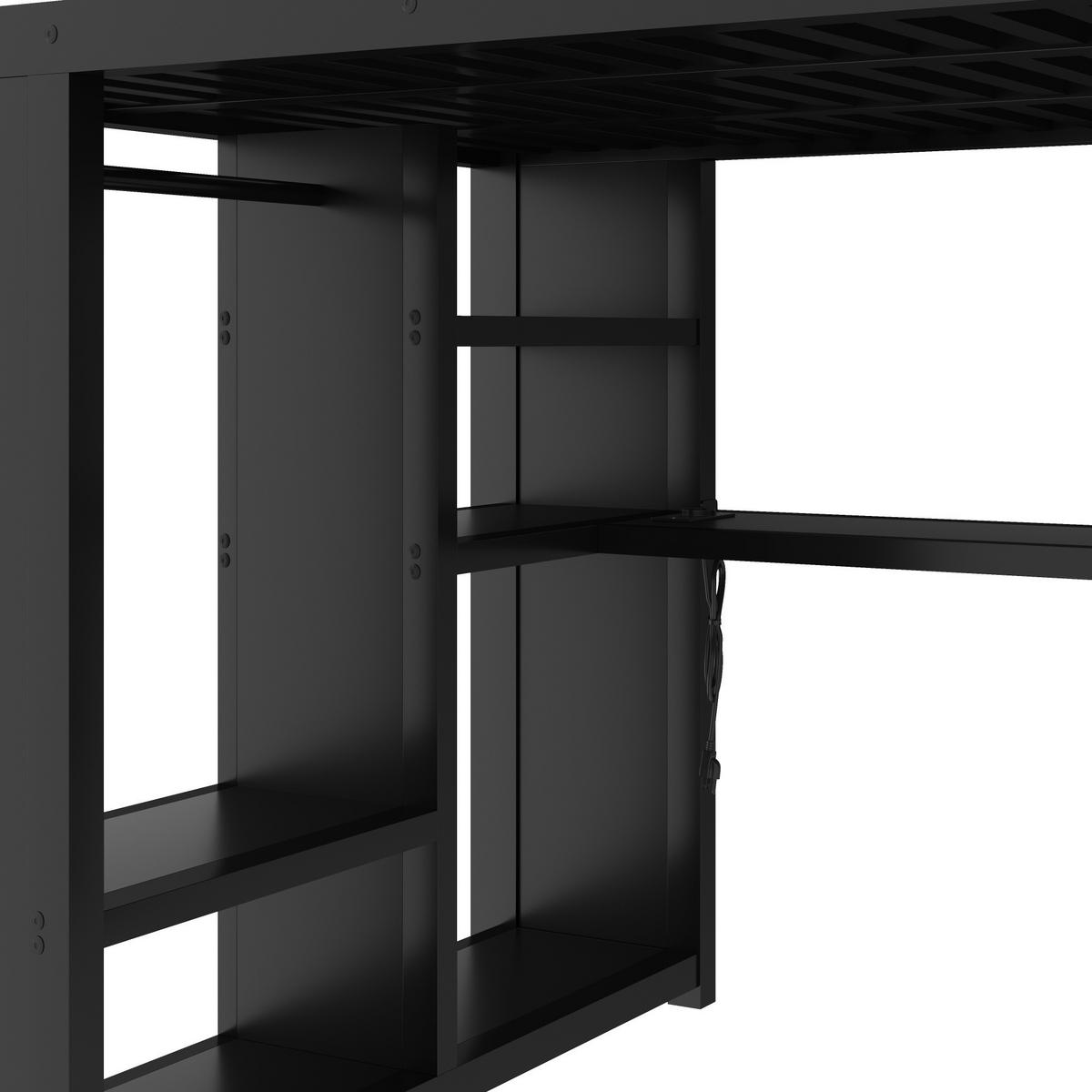 HOCHBETT 140/200 cm in Schwarz mit Schreibtisch, Treppe, Stauraum, LED und offenem Kleiderschrank aus Metall - Schwarz, Metall (140/200cm) - STILVORA