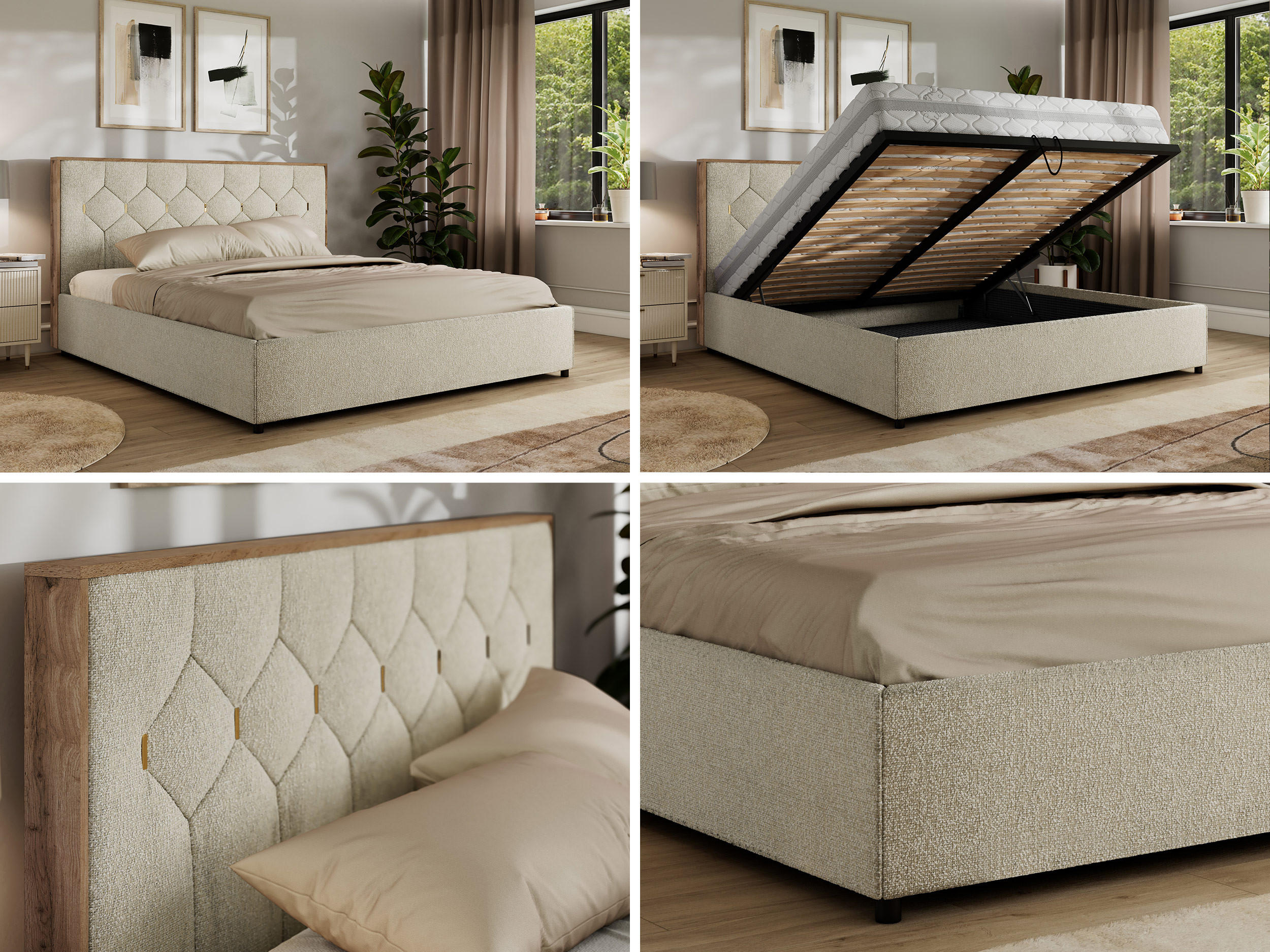 Thumbnail - MKS Polsterbett, Creme, Textil, H2, 7-Zonen, Rechteckig, 200x200 cm, Oeko-Tex®, Schlafzimmer, Betten, Polsterbetten