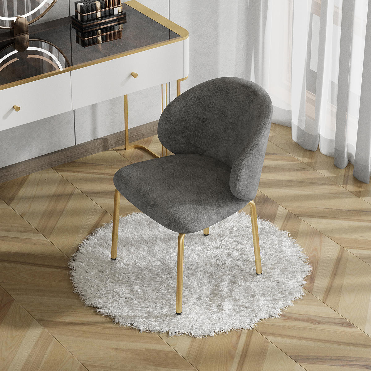 STUHL, Esszimmerstuhl, Chenille, Goldbeine, Grau - Grau, Textil (47.5/74/56cm) - FLIEKS