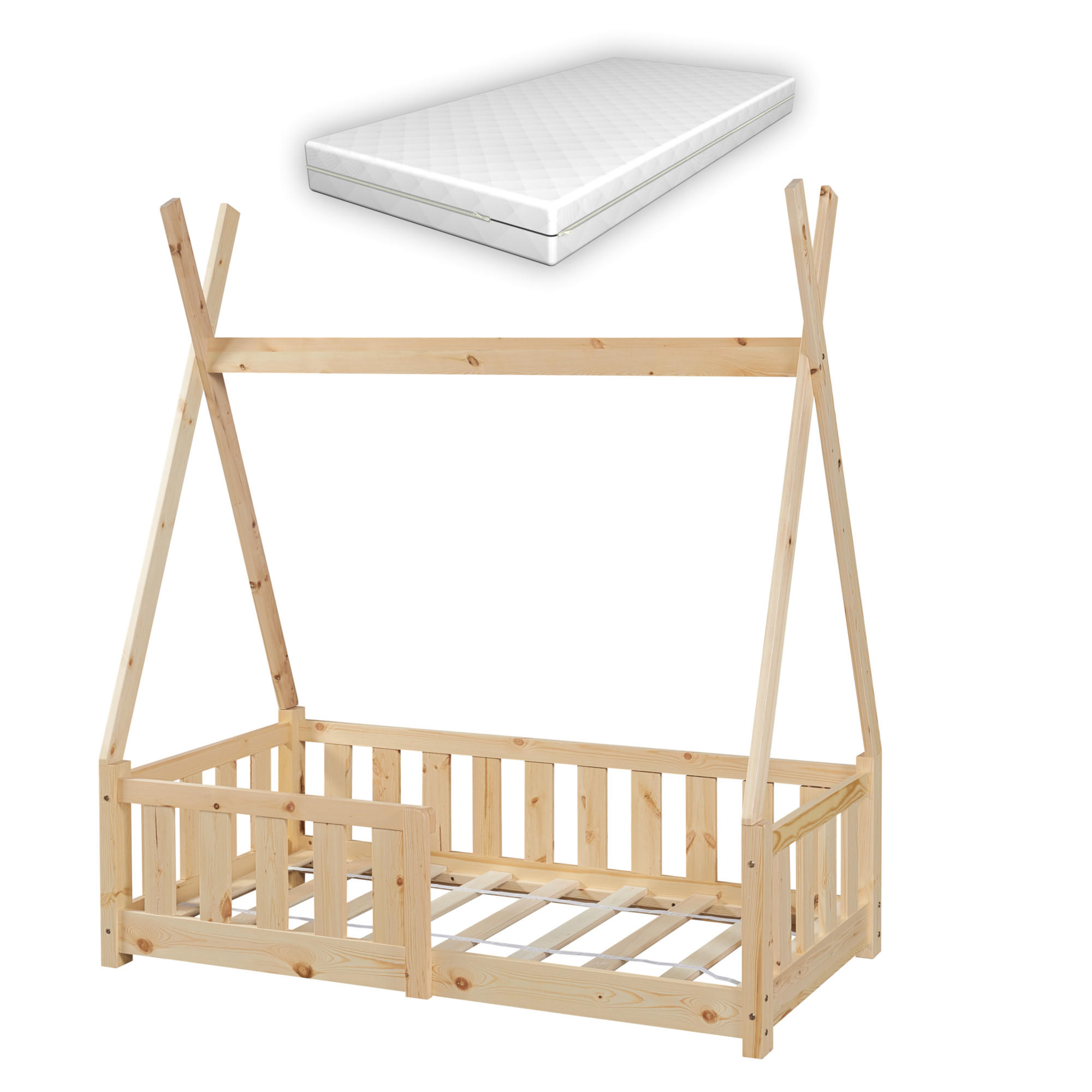 KINDERBETT Helsingborg mit Matratze - Naturfarben, Holz/Textil (70/140cm) - [en.casa]