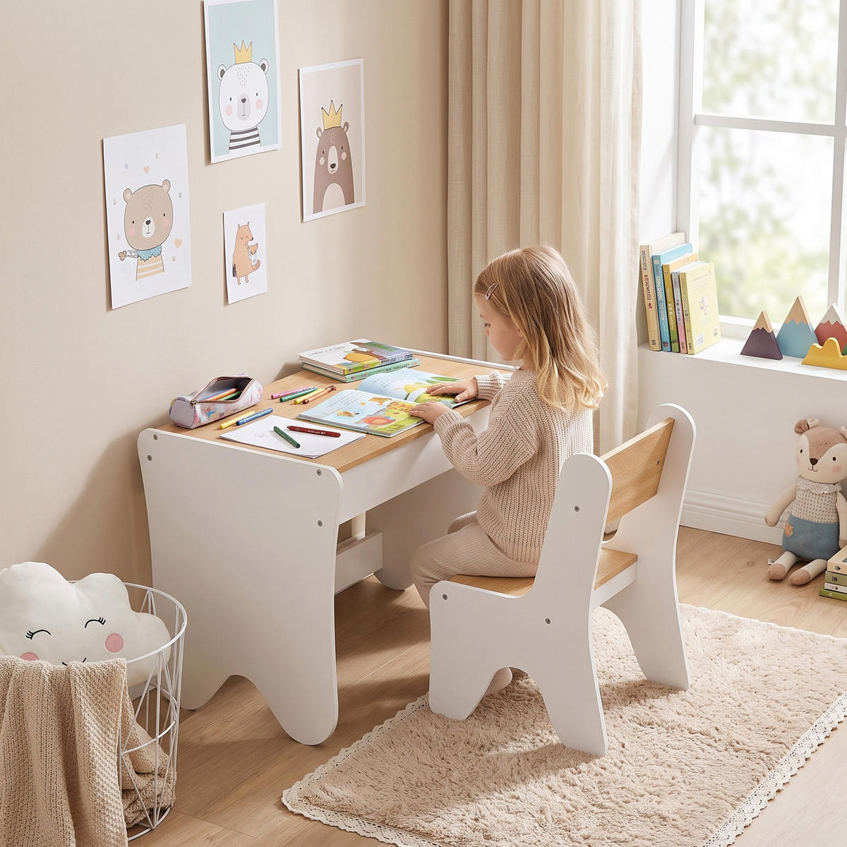 KINDERSITZGRUPPE 2er Set Spanplatte MDF Weiß - Weiß, Holzwerkstoff (45/51/69.5cm) - AIYAPLAY
