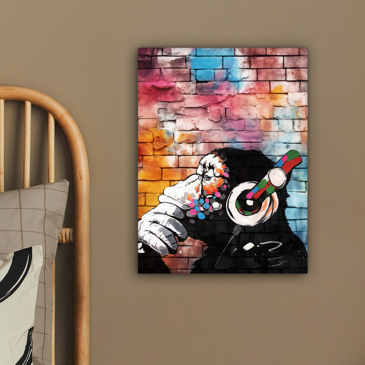LEINWANDBILD Affe - Graffiti - Musik 30x40 cm - Multicolor, Textil (30/40cm) - MuchoWow