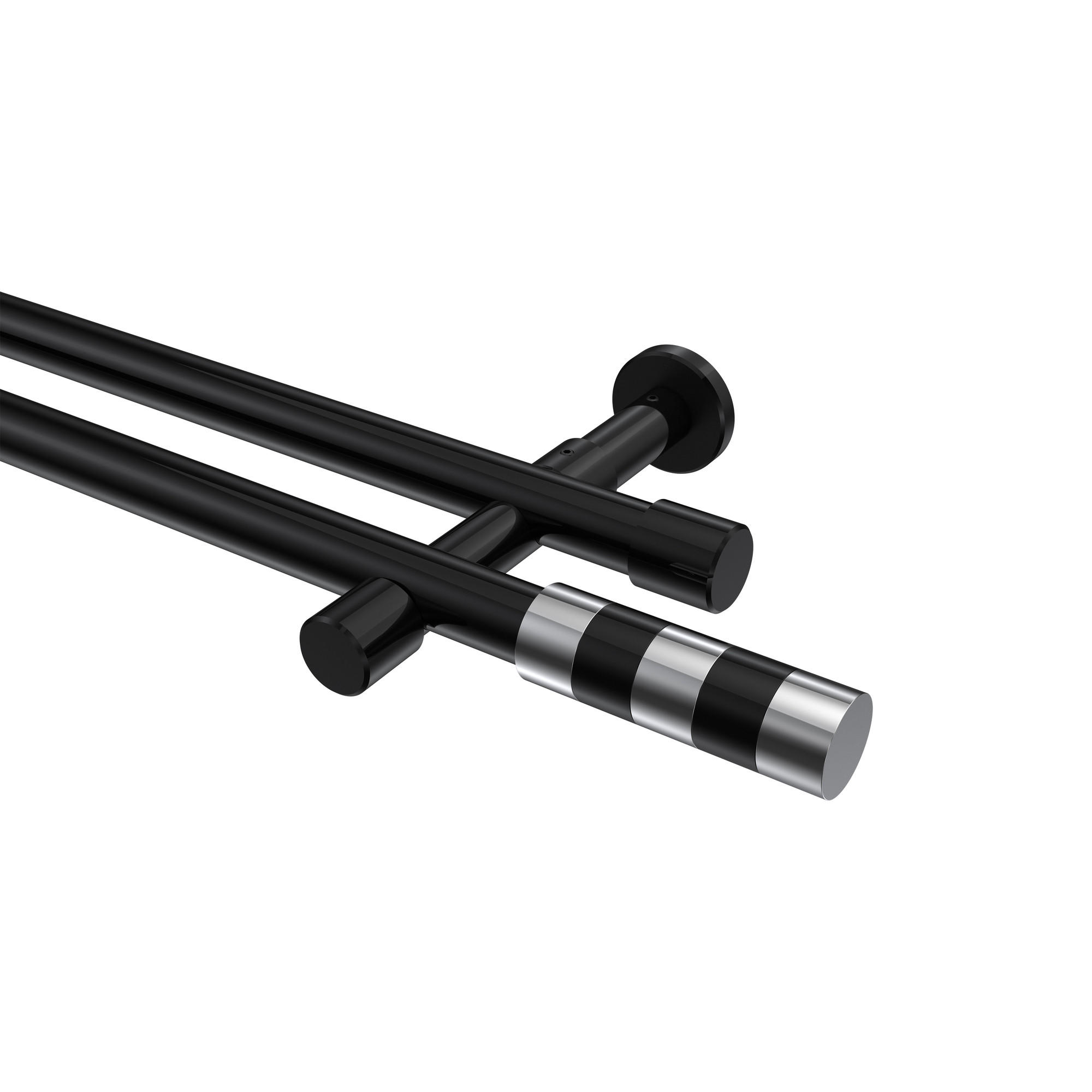 GARDINENSTANGEN-SET Prestige Mavell 200 cm, 2-läufig (ohne Ringe), 20 mm Ø Schwarz - Chromfarben/Schwarz, Metall (200cm) - INTERDECO