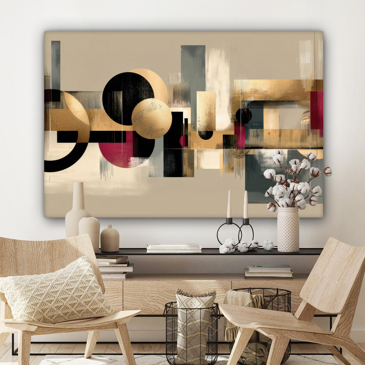 LEINWANDBILD Abstrakt - Formen - Beige - Texturen Groß 140x90 cm - Beige, Textil (140/90cm) - MuchoWow