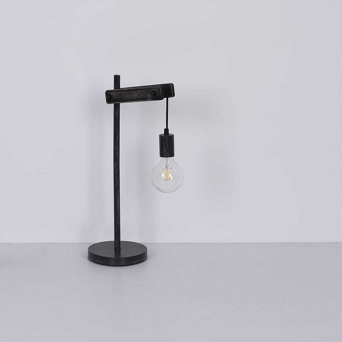 TISCHLEUCHTE Metall Schwarz-matt Holzoptik - Schwarz, Holz (27.5/18/56.5cm) - Globo Lighting